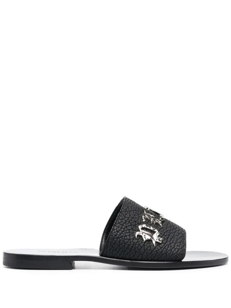 Philipp Plein logo-lettering leather slides - Black Cover