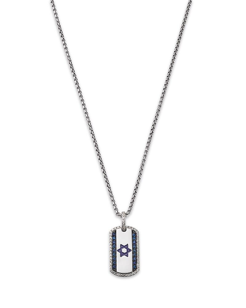 Bloomingdale's Fine Collection Men's Blue Sapphire & Diamond, & Enamel Star of David Dog Tag Pendant Necklace in 14K White Gold, 22 Cover