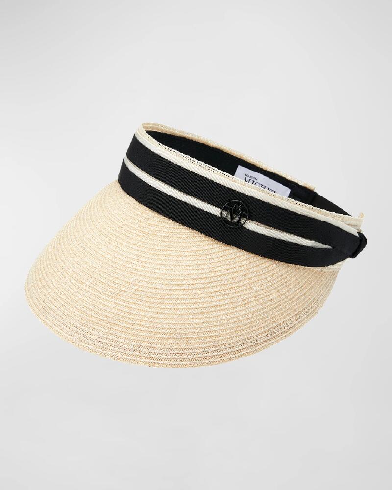 Maison Michel Pat Straw Visor With Striped Band Cover