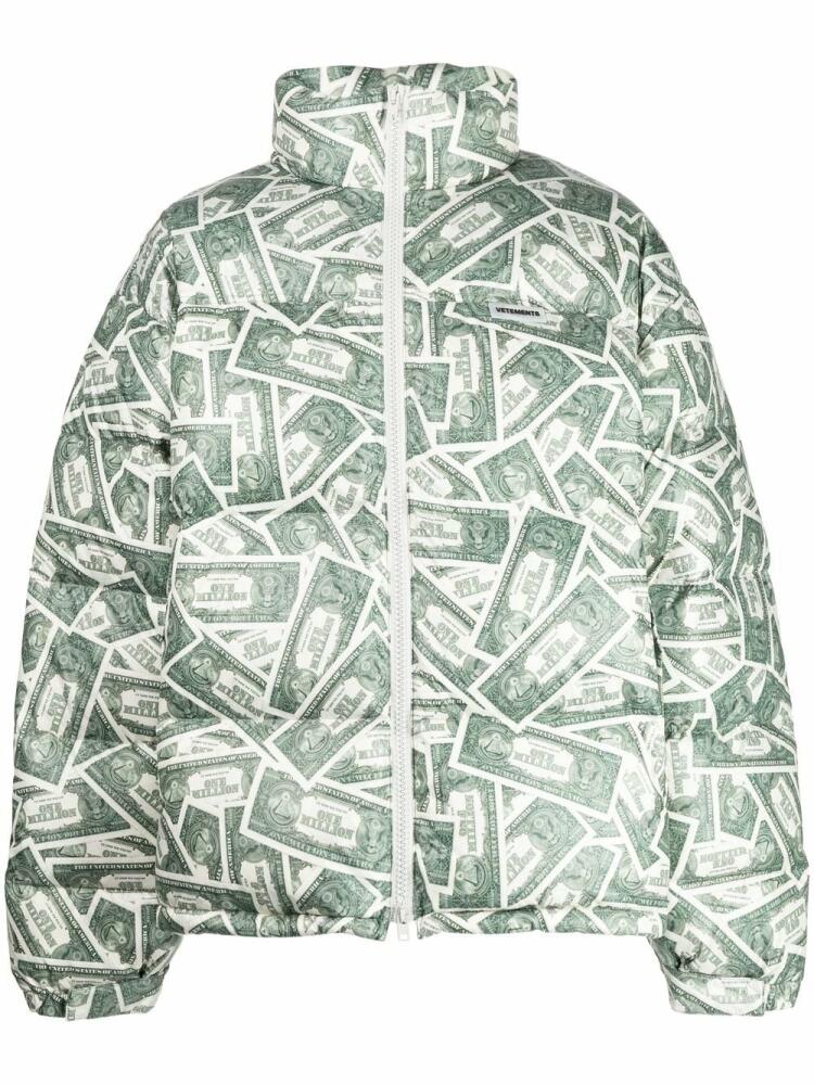 VETEMENTS Million Dollar graphic-print puffer jacket - Green Cover