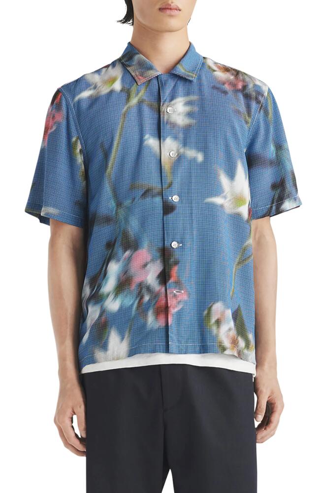 rag & bone Avery Blurred Floral Print Short Sleeve Button-Up Shirt in Bluflr Cover