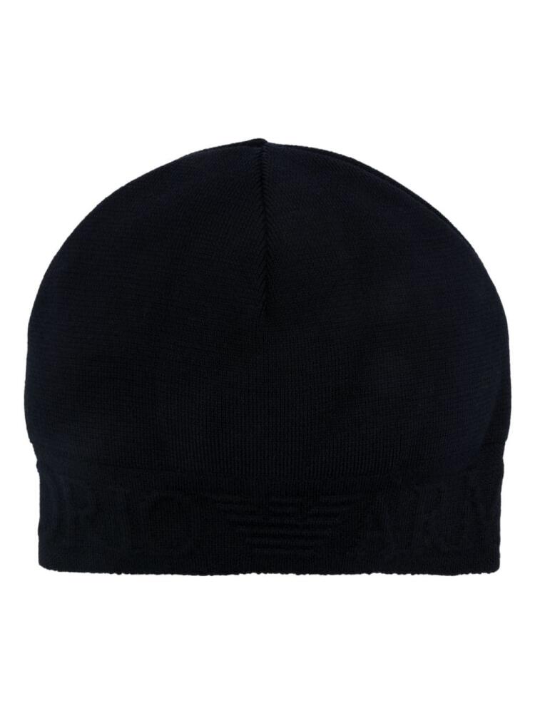 Emporio Armani logo-embossed ribbed beanie - Blue Cover