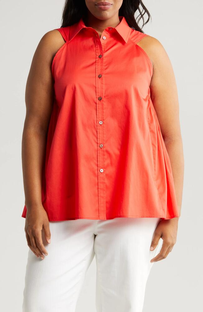 HARSHMAN Ziva Sleeveless Button-Up Shirt in Poppy Red Cover