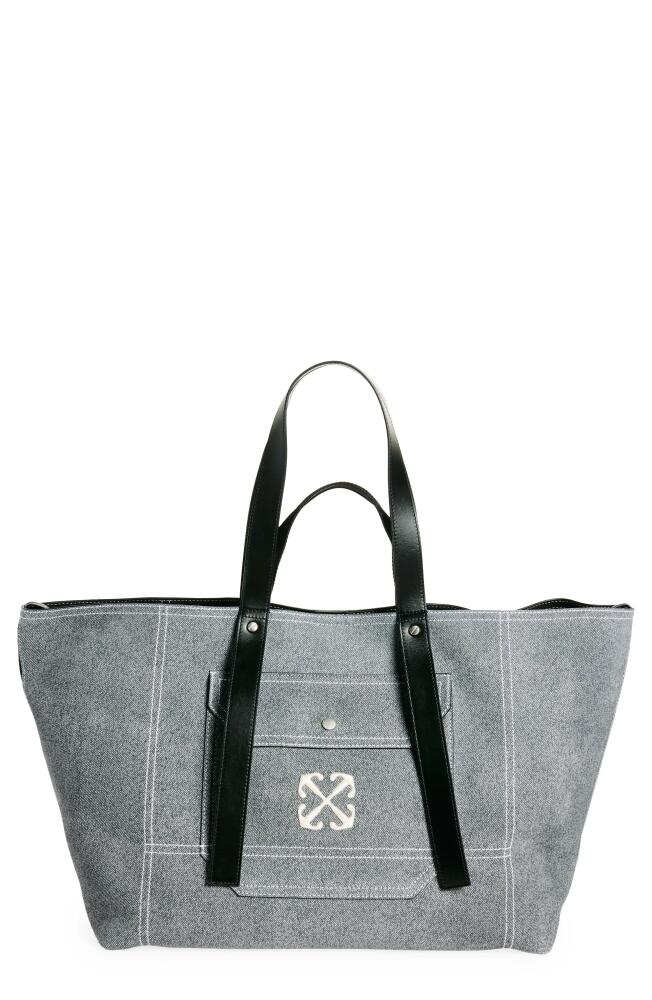 Off-White Large Day Off Crosta Trompe l'Oeil Denim Effect Leather Tote in Black - White Cover