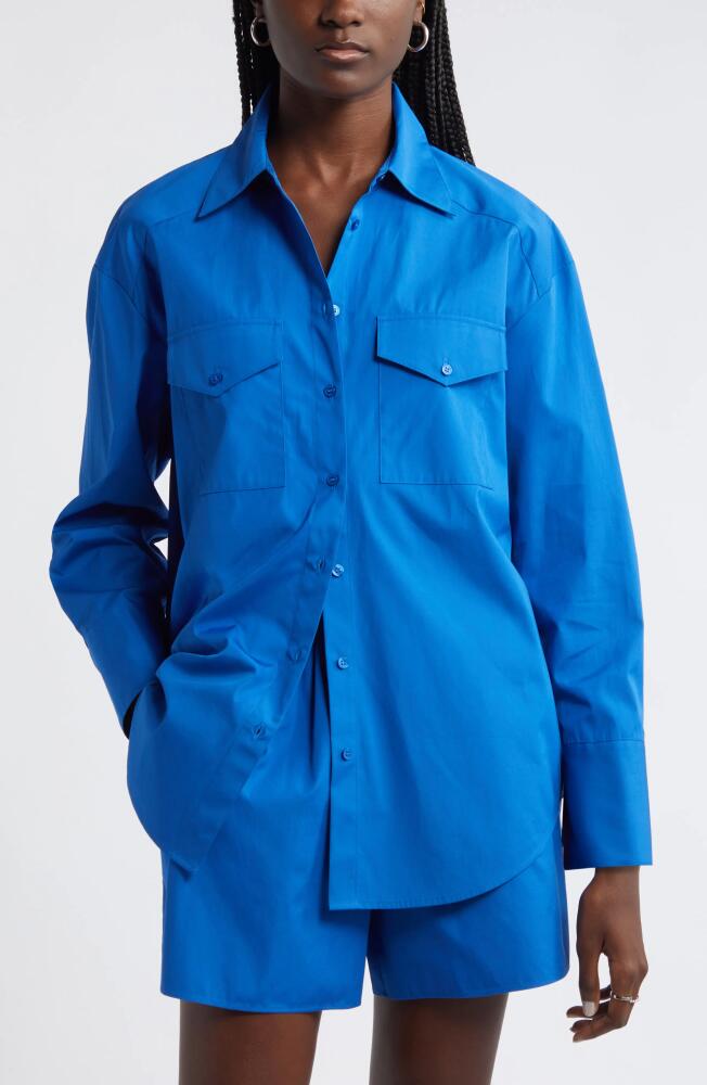 Nordstrom Poplin Two-Pocket Button-Up Shirt in Blue Marmara Cover