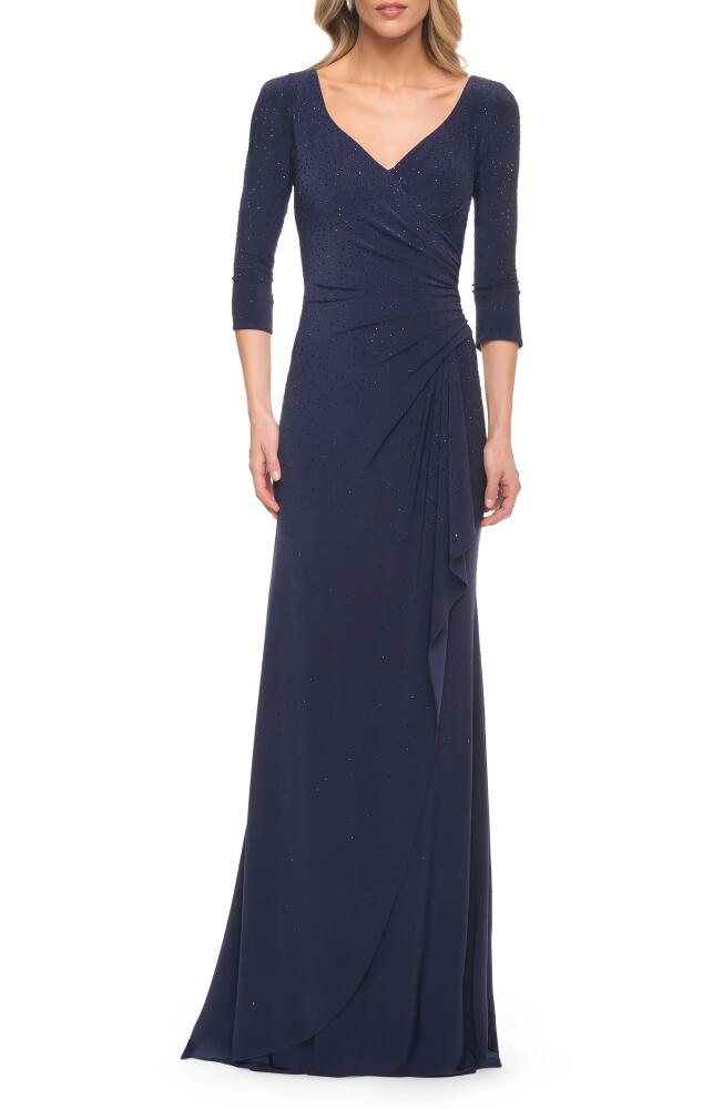 La Femme Jersey Trumpet Gown in Navy Cover