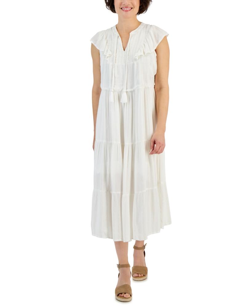 Style & Co Petite Ruffled Shine Midi Dress, Created for Macy's - Bright White Cover