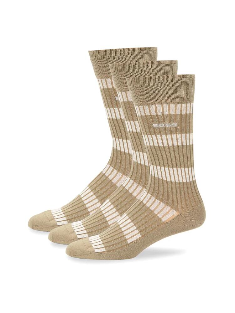 BOSS Men's 3-Pack Striped Crew Socks Set - Light Green Cover