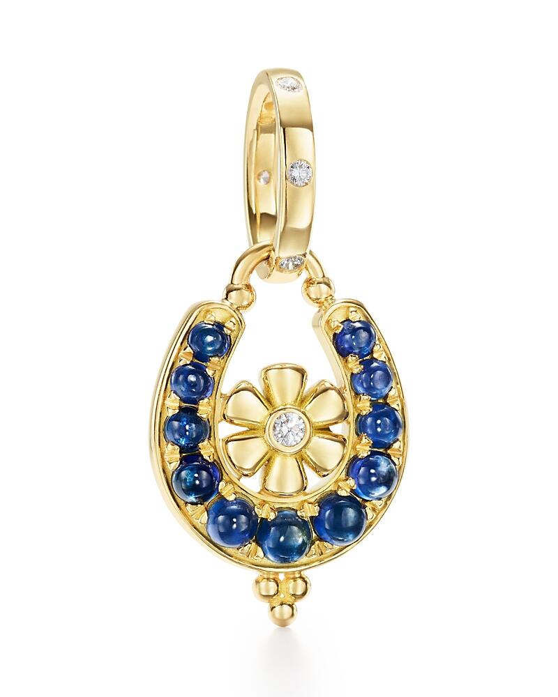 Temple St. Clair 18K Yellow Gold Fj Blue Sapphire & Diamond Horseshoe Flower Pendant Cover