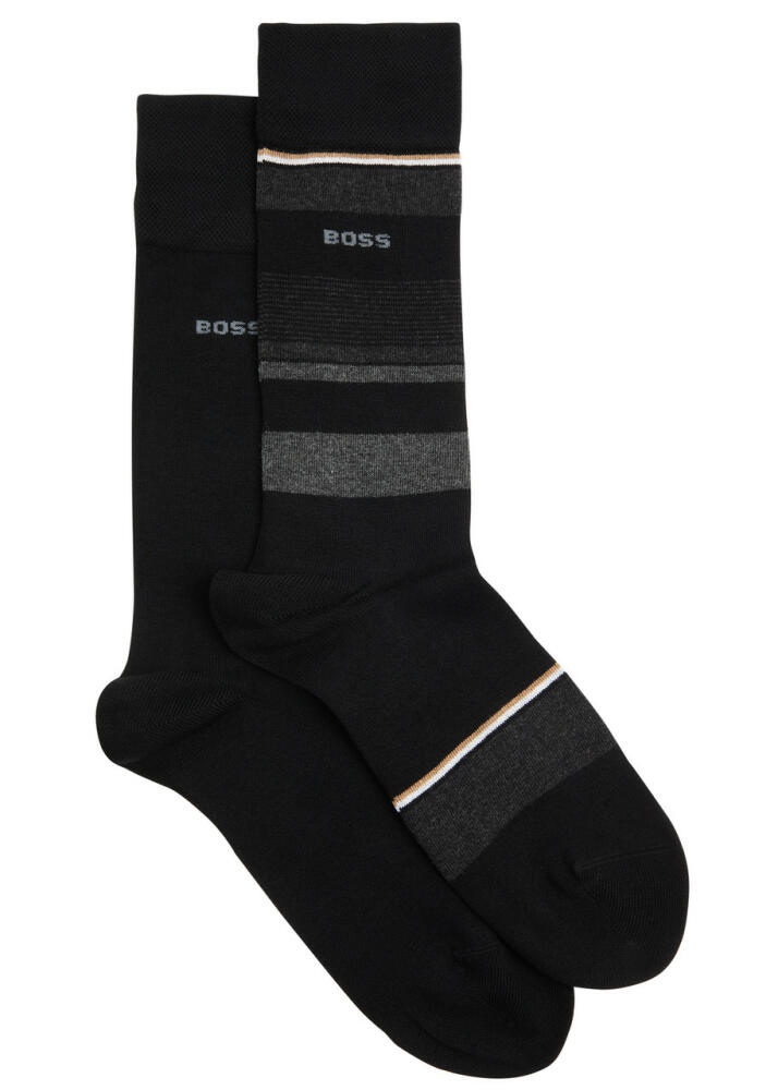 Boss Logo Striped Jersey Socks - set of two - Black Cover