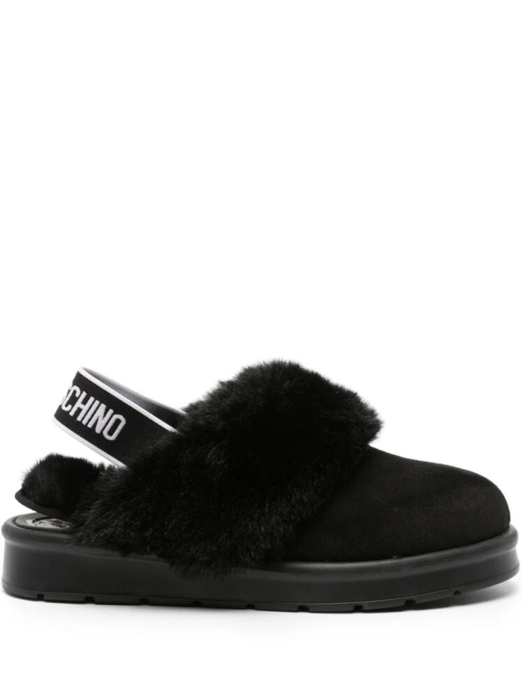 Love Moschino logo-print suede slippers - Black Cover