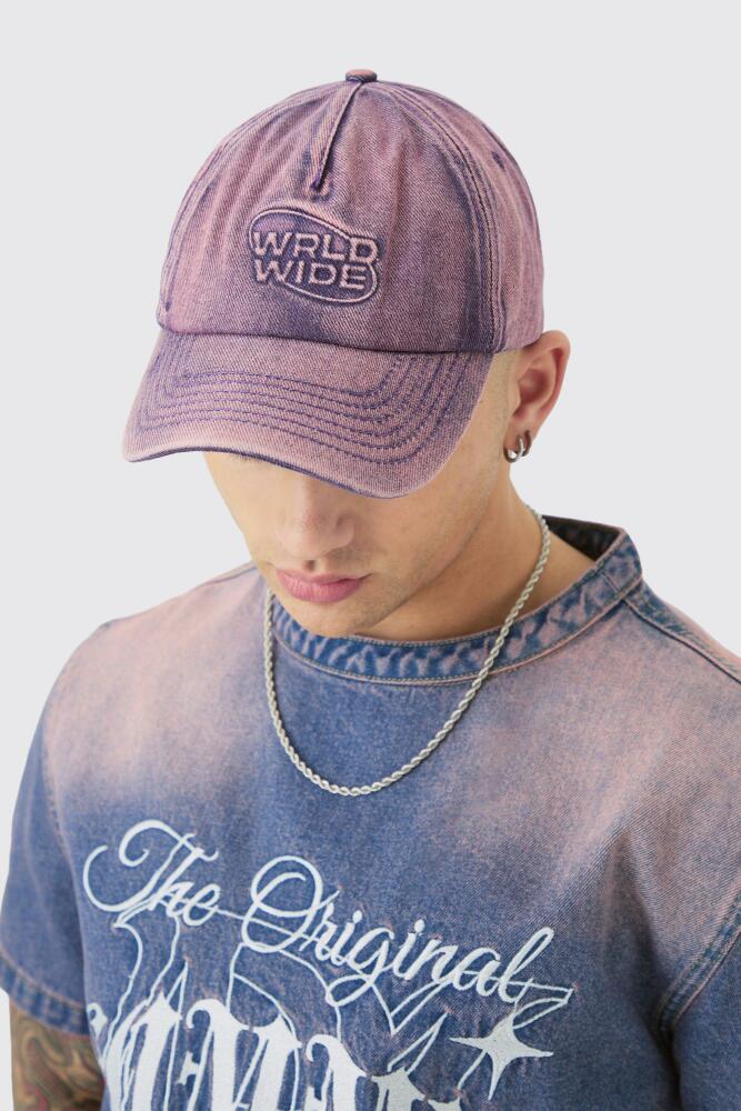 boohoo Mens Worldwide Embossed Washed Cap In Pink Cover