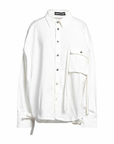 Andreādamo Woman Denim shirt White Cotton, Elastane Cover