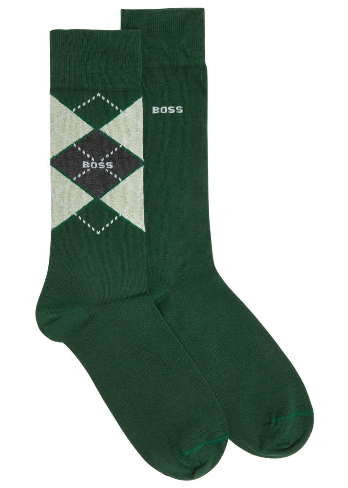 Boss Logo Argyle Cotton-blend Socks - set of two - Sage Cover