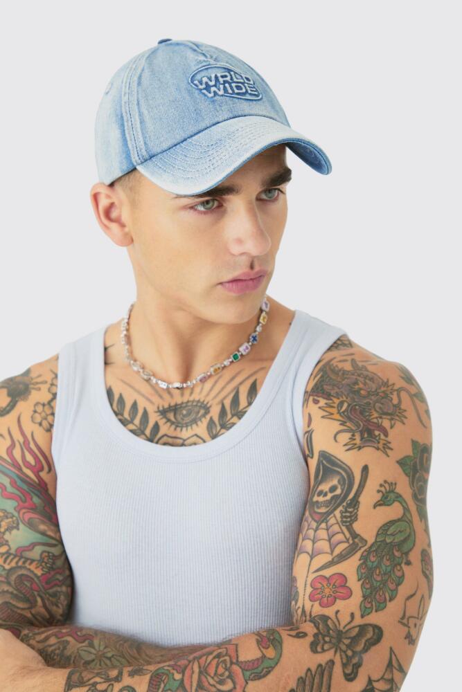 boohoo Mens Worldwide Embossed Washed Cap In Blue Cover