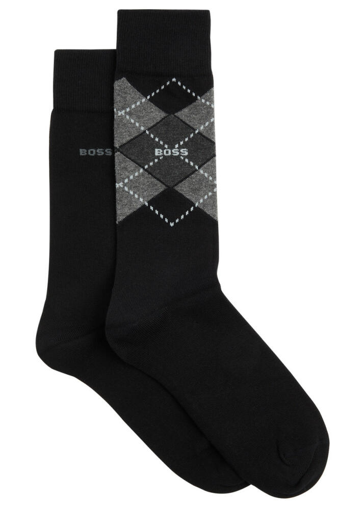 Boss Logo Argyle Cotton-blend Socks - set of two - Black Cover