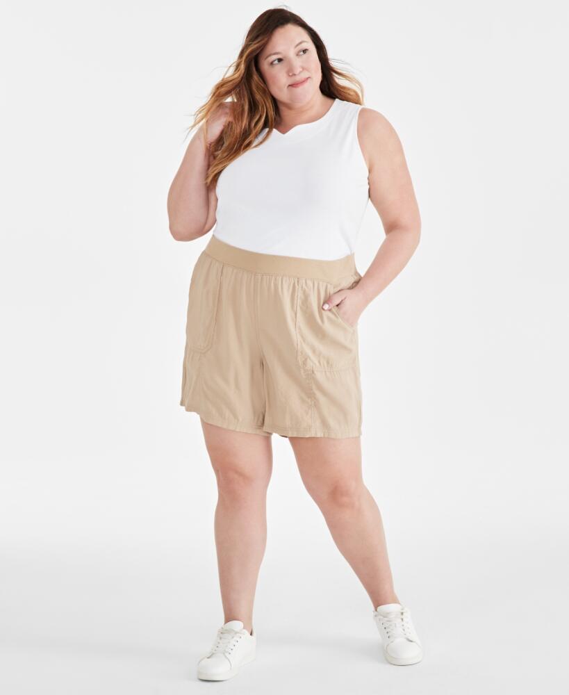 Style & Co Plus Size Mid Rise Pull-On Shorts, Created for Macy's - Travertine Tile Cover