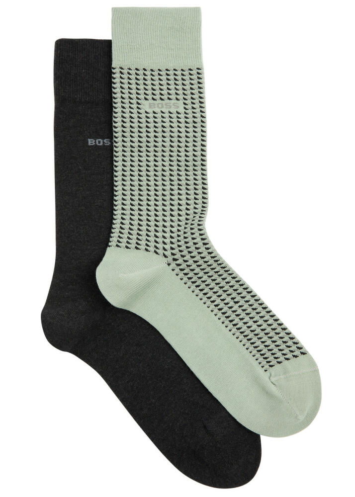 Boss Logo-intarsia Cotton-blend Socks - set of two - Green Cover