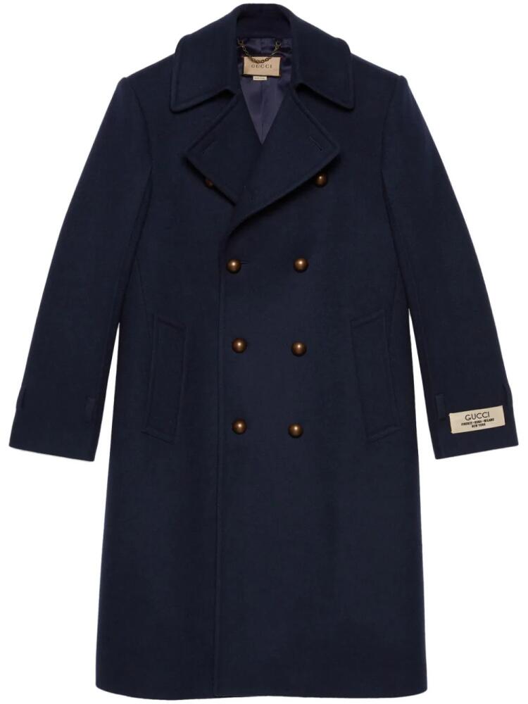 Gucci logo-patch double-breasted wool coat - Blue Cover