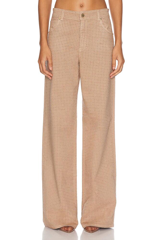 Blumarine Wide Leg Pant With Rhinestones in Beige Cover