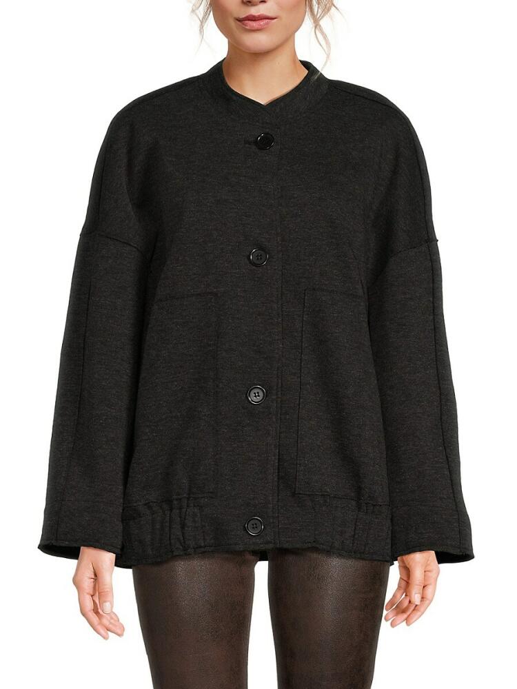 Max Studio Women's Brushed Knit Button Jacket - Black Cover