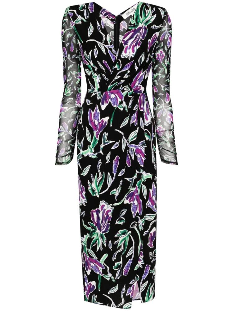 DVF Diane von Furstenberg floral-print midi dress - Black Cover