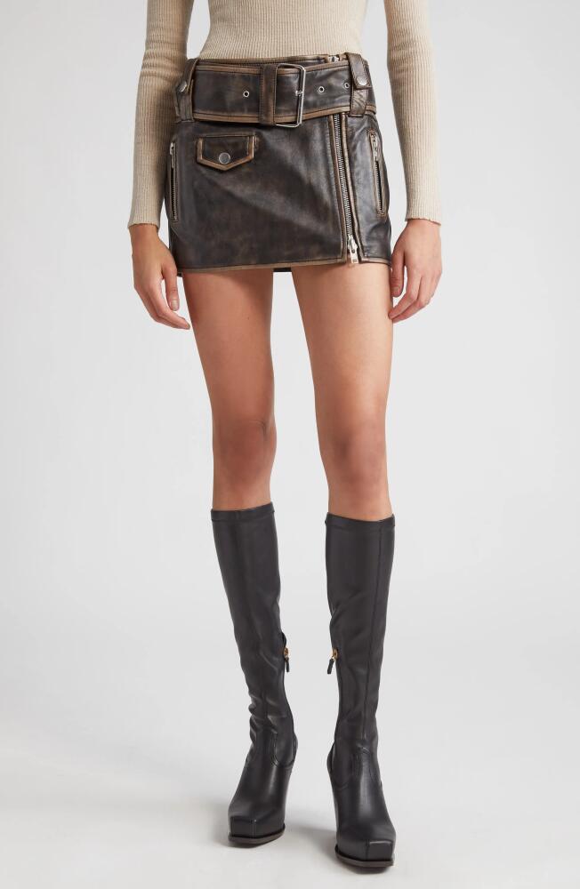 Stand Studio Lambskin Leather Biker Miniskirt in Worn Black Cover