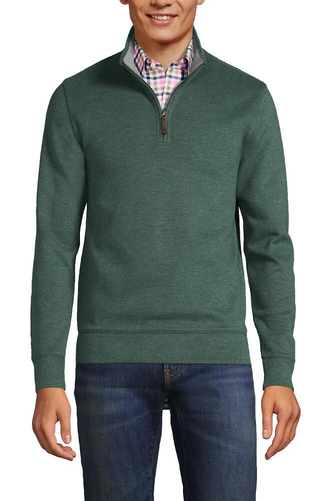 Lands' End Bedford Rib Quarter Zip Sweater in Deep Woodland Green Heather Cover