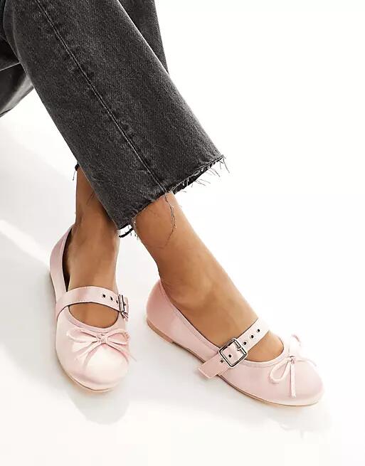 Public Desire Madelyn ballet flat in pink satin Cover