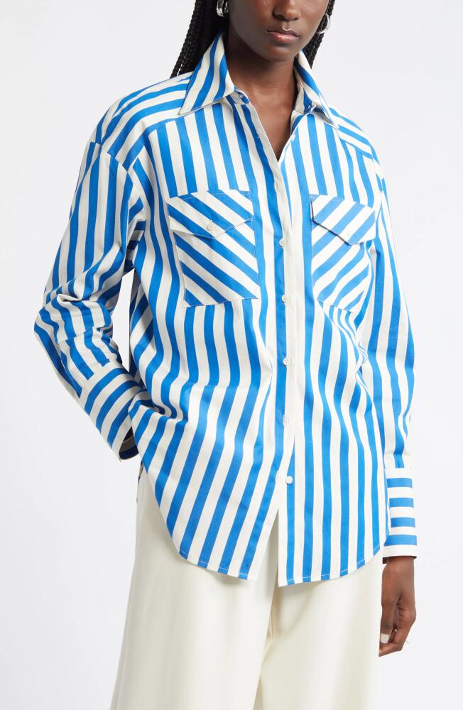 Nordstrom Poplin Button-Up Shirt in Blue Marmara Cabana Stripe Cover