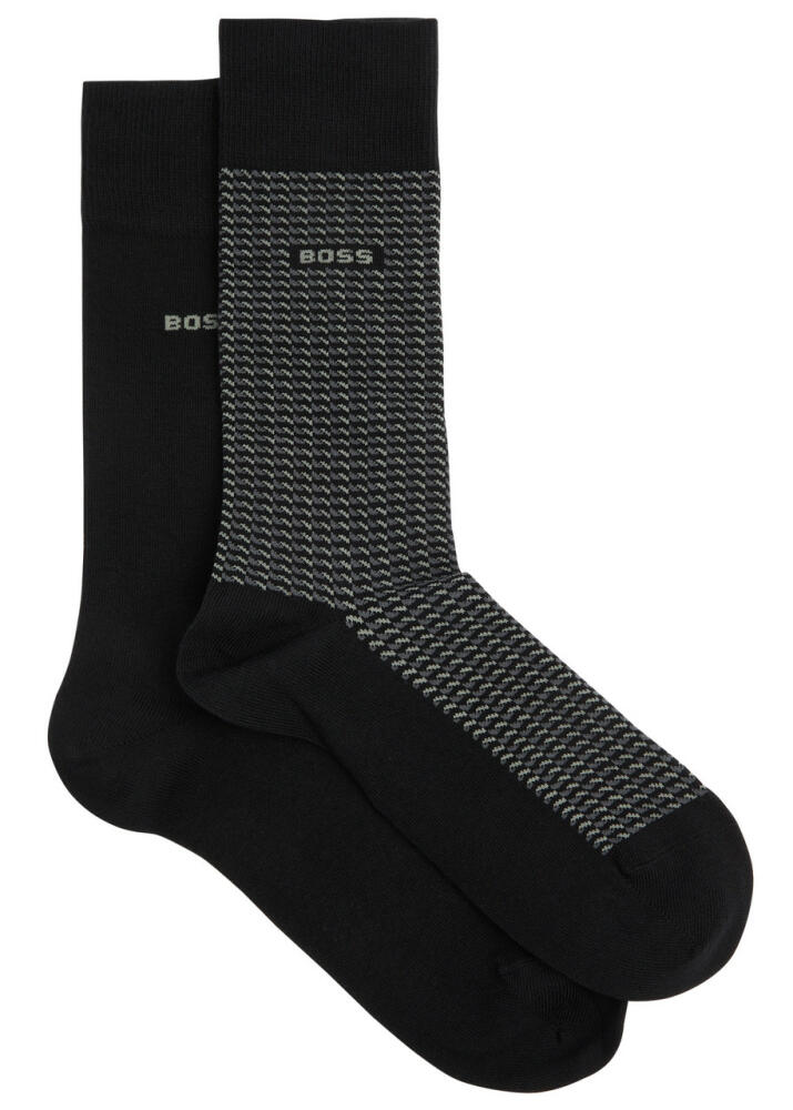 Boss Logo-intarsia Cotton-blend Socks - set of two - Black Cover