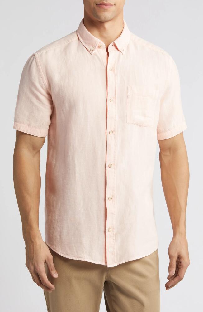 Johnston & Murphy Antique Dyed Linen Blend Short Sleeve Button-Down Shirt in Melon Cover