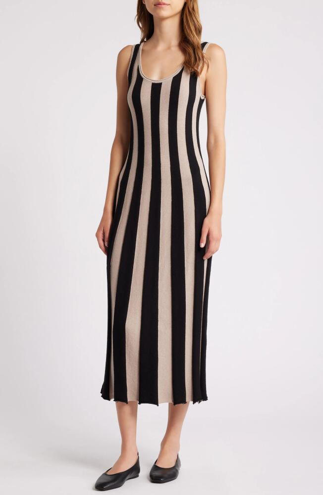 & Other Stories Rib Sleeveless Midi Sweater Dress in Black/Beige Stripes Cover