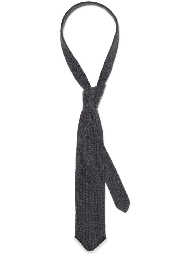 Brunello Cucinelli rib knit tie with monili - Grey Cover