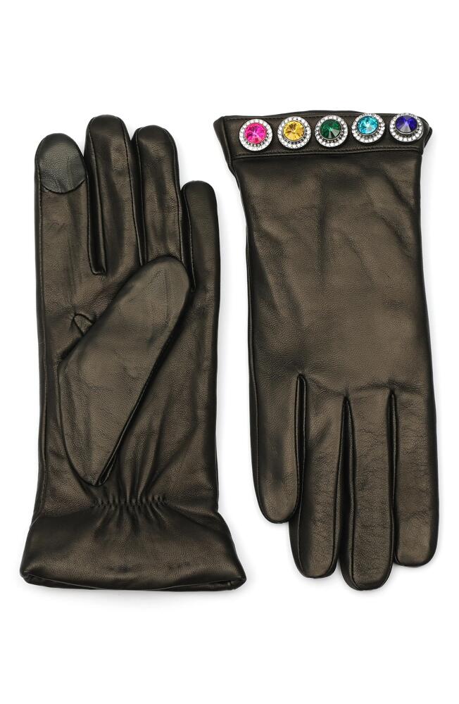 Kurt Geiger London Rainbow Crystal Leather Gloves in Black Cover