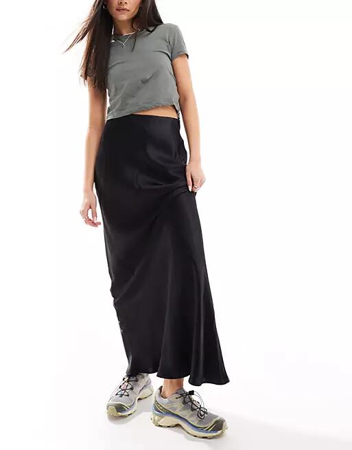 Stradivarius satin maxi skirt in black Cover