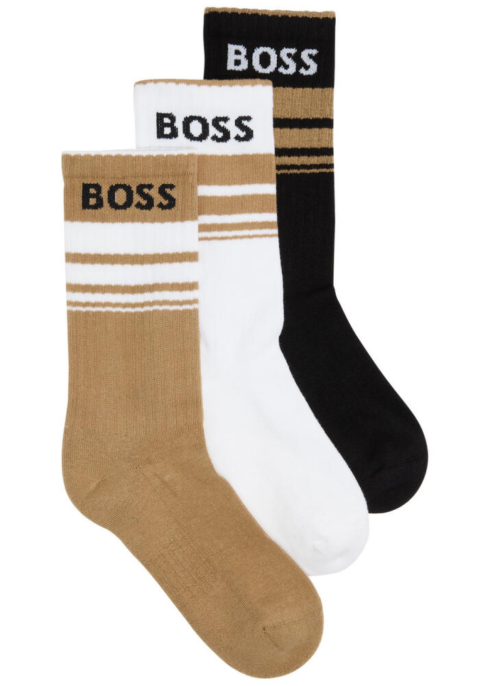 Boss Striped Logo Cotton-blend Socks - set of Three - Beige Cover