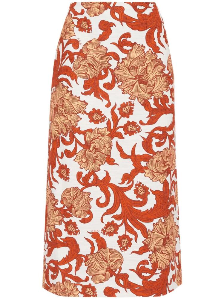 La DoubleJ floral-print high-waisted pencil skirt - White Cover