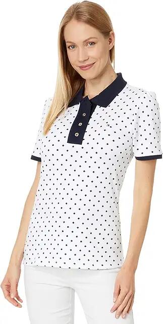 Tommy Hilfiger Puff Sleeve Dot Interlock Polo (Bright White/Sky Captain) Women's Clothing Cover