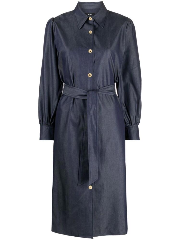 A.P.C. Liane belted cotton shirtdress - Blue Cover