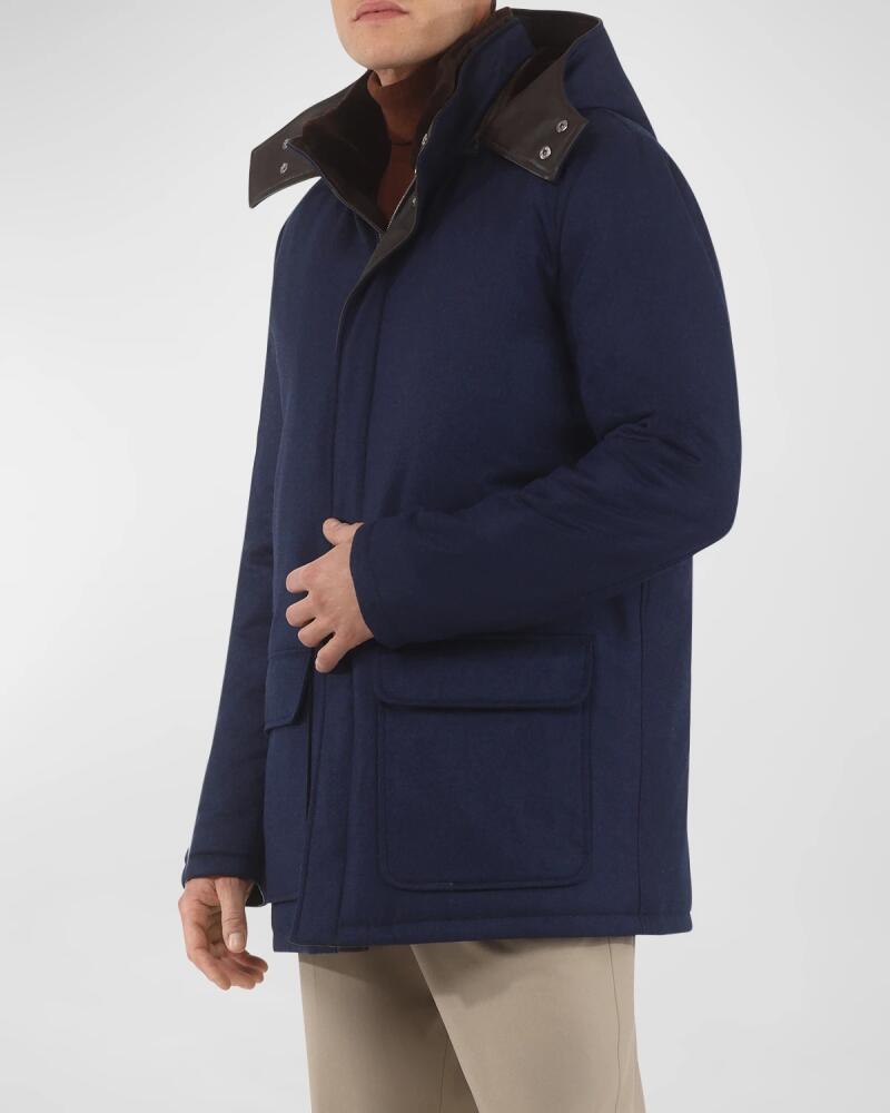 Gorski Men's Loro Piana Wool-Cashmere Parka with Lamb Shearling Collar and Detachable Hood Cover