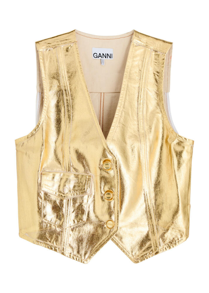 Ganni Metallic Denim Waistcoat - Gold Cover