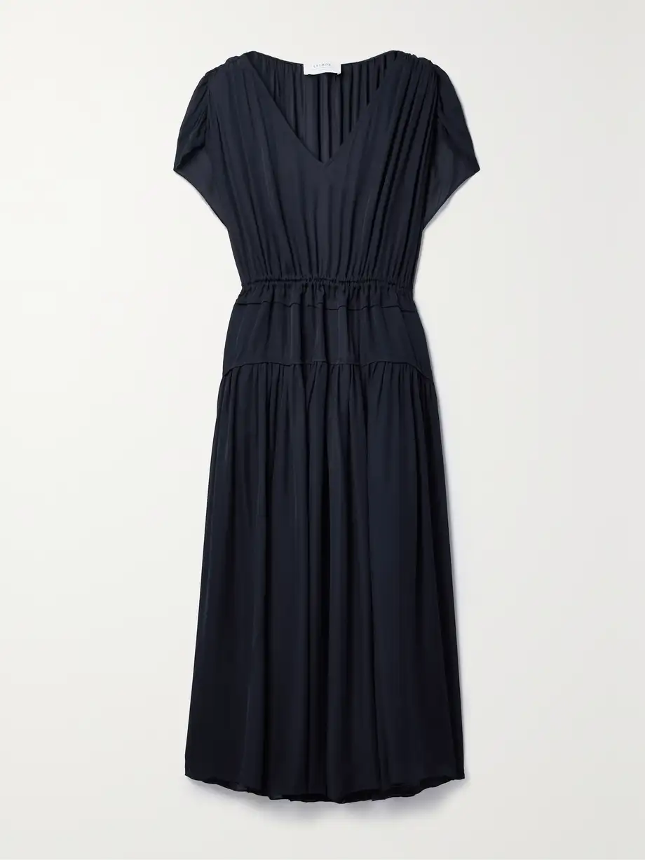 La Ligne - Natalie Gathered Silk-chiffon Midi Dress - Blue Cover