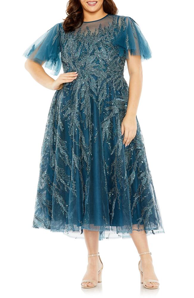 FABULOUSS BY MAC DUGGAL Sequin Tulle Cocktail Dress in Ocean Cover