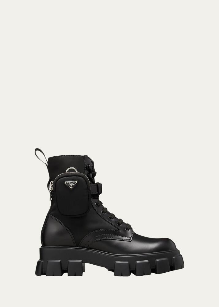 Prada Men's Re-Nylon & Leather Zip Pocket Combat Boots Cover