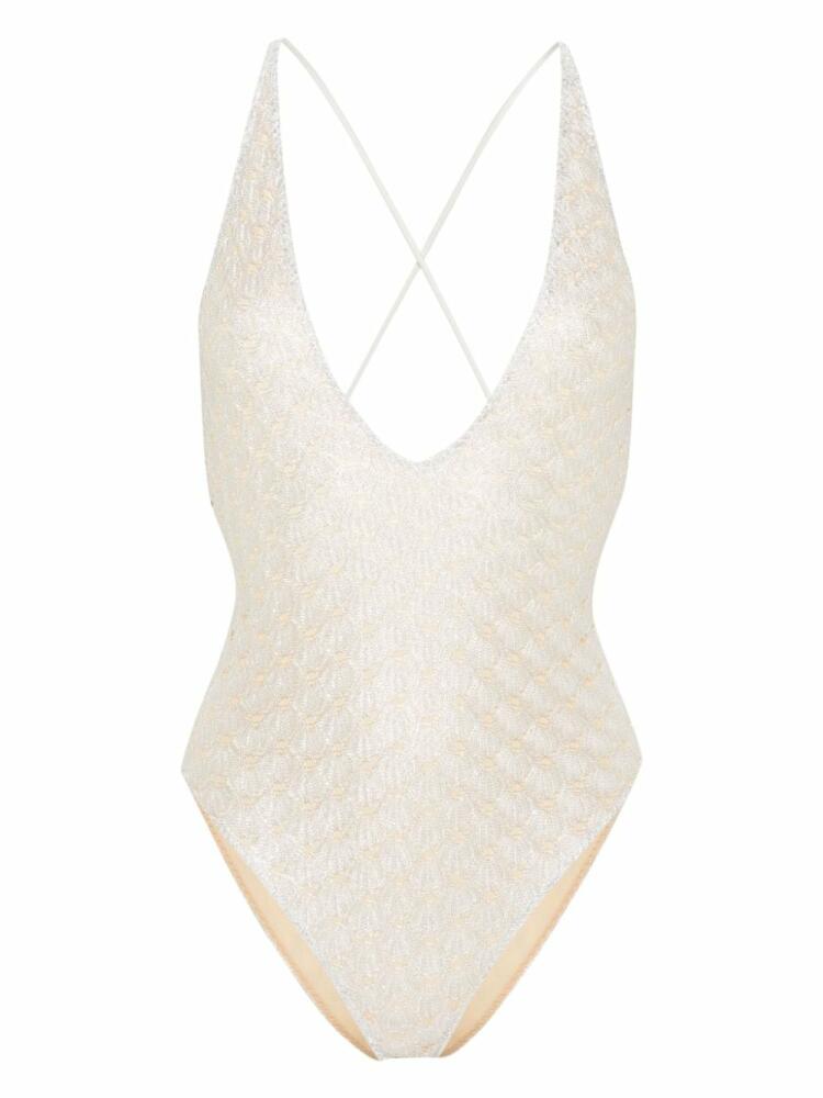 Missoni knitted-overlay lurex swimsuit - White Cover