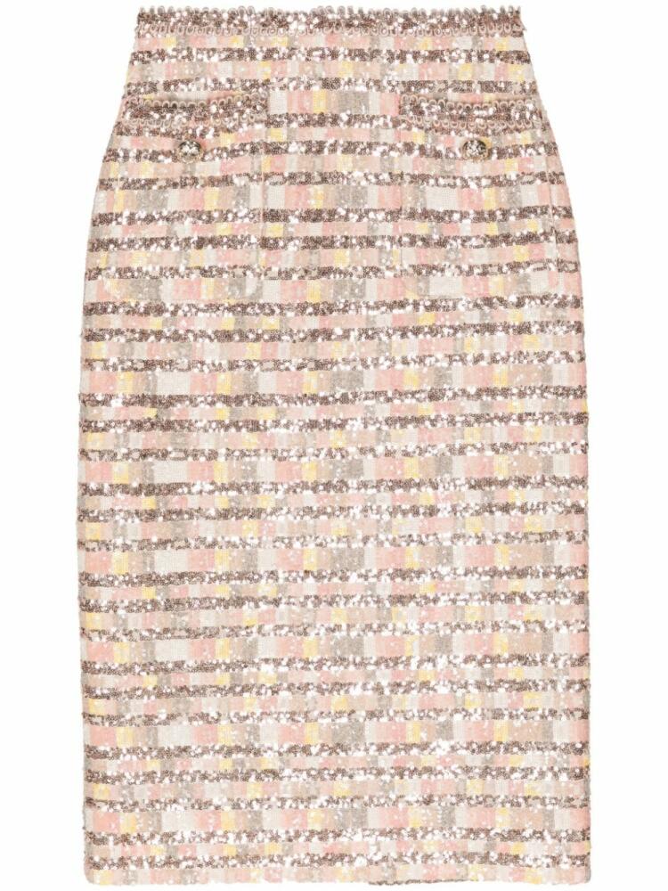 Elie Saab Camaleonte sequin-embellished midi skirt - Neutrals Cover