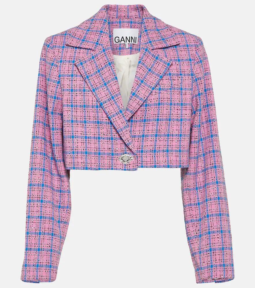 Ganni Checked cropped cotton-blend blazer Cover