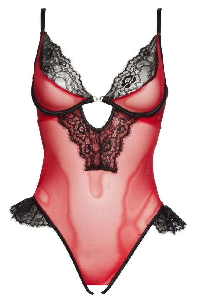 Coquette Open Gusset Mesh Teddy in Red Cover