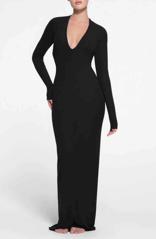 SKIMS Soft Lounge Long Sleeve V-Neck Dress in Onyx Cover